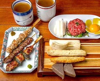 야키토리 3종 +수제쌀오뎅+ 한우육회 
